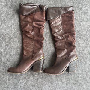 RARE Lucky Brand Brown Knee High Boots; Gold detail (Size 9)